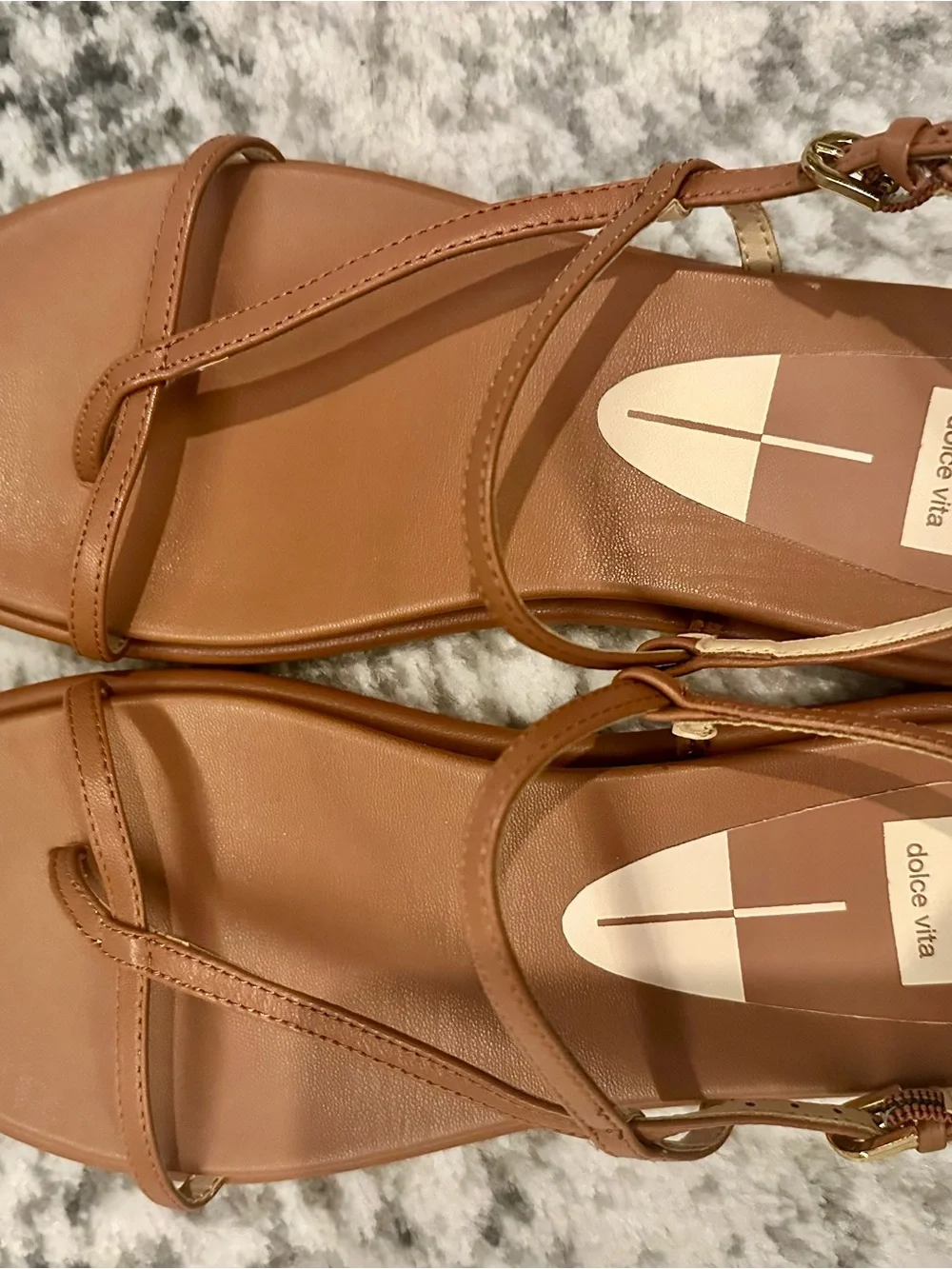Dolce Vita Tan Leather Minimalist T-Strap Sandals